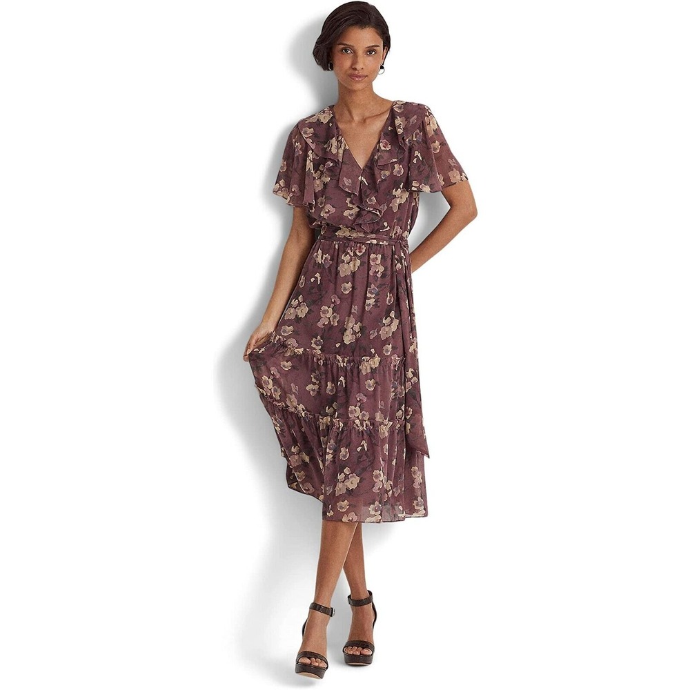 Lauren Ralph Lauren Petite Floral A Line Dress Purple Multi Size 12 P 12P New